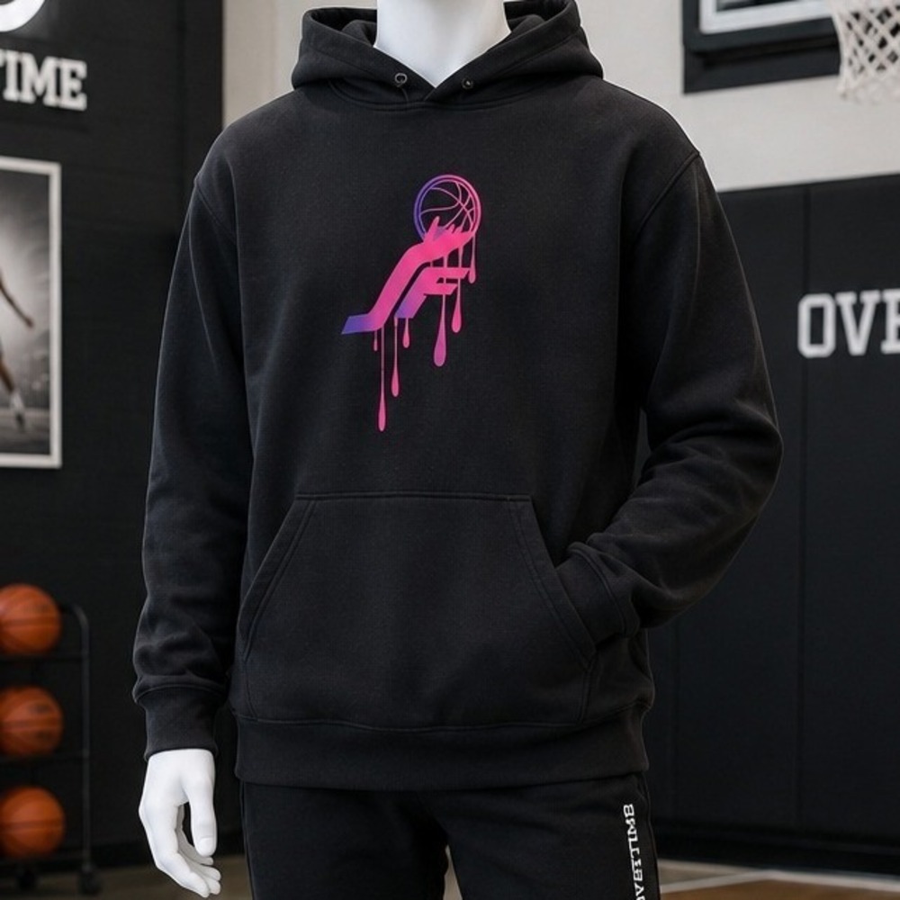 Overtime Youth Hoodie Black Basketball Drip Graphic Pullover XL